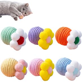 6 Packs Cute Colorful Cat Toy Balls with Bell, 2 Inches Bite-Resistant Kitten Toy Floral for Indoor Cats in Kuwait