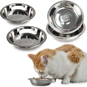 4 Pcs Stainless Steel Cat Bowls, 5.5 Inch Whisker Friendly Shallow Cat Food Bowls, Small Metal Pet Dish for Kittens and Indoor Cats, Basic Replacement Plates for Elevated Feeder Stands,Dishwasher Safe in Kuwait