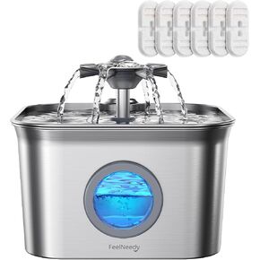 Stainless Steel Cat Water Fountain, 2.8L with 20dB Ultra-Quiet Pump- Ideal for Timid Pets, LED Water Level Window, Dishwasher Safe, 24/7 Circulation- Includes 3 Replacement Filters in Kuwait