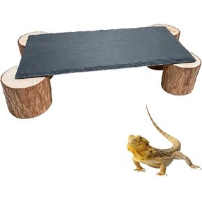 Bearded Dragon Basking Platform, 11.8×5.9×2.4inch Slate Rocks for Reptiles with Wooden Pile, Gecko Heating Rocks and Hide Caves, Reptile Tank Accessories for Geckos, Lizards, Tortoise, Chameleon in Saudi Arabia