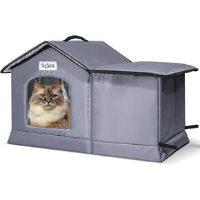 Outdoor Cat House Weatherproof & Insulated for Winter - Upgraded Seamless Bottom Feral Cat Shelter, Waterproof Cat Houses for Outdoor Cats, Easy to Assemble Outside Cat House with Mat(Grey, L) in Kuwait