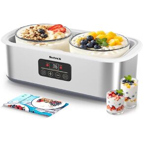 Suteck Yogurt Maker with Glass Jars 2 Quart – Stainless Steel Yogurt Makers with Adjustable Time (0-48H) & Temp Control (68-131°F) for Greek Yogurt, Probiotic, Cheese – BPA-Free, 25W in Saudi Arabia
