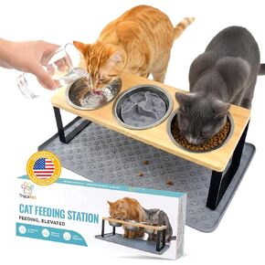 3 Bowl Elevated Cat Feeding Station-Raised Cat Food Bowls & Cat Bowls Elevated-15° Tilted Cat Food Bowls with Anti Slip Mat & Cat Slow Feeder Included–Anti-Vomiting Raised Slow Feeder Cat Bowl in Saudi Arabia