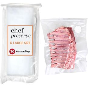 أكياس حفظ الطعام القابلة لإعادة الاستخدام من Chef Preserve للأغذية - 30 كيسًا صغيرًا خاليًا من مادة BPA (8 × 10 بوصة) لتخزين الطعام، الفريزر، الميكروويف - مقاومة للرائحة، مانعة للتسرب - متوافقة مع سدادات فراغ Chef Preserve in Kuwait
