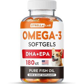 StrellaLab Wild Alaskan Salmon Oil for Dogs - Natural Omega 3 for Dogs & Cats, Itch & Allergy Relief, Skin & Coat Support - Fish Oil Liquid, EPA+DHA Fatty Acids for Hip&Joint, Immune&Heart Health 8 Oz in Kuwait
