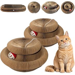 2-Pack Cat Pad Scratcher Toys, Magic Organ Cat Toy & Kitty Curls Cat Toy, Interactive Cardboard Cat Scratching Board with Bell Balls, Corrugated Scratcher for Indoor Cats, Furniture Protection in Kuwait