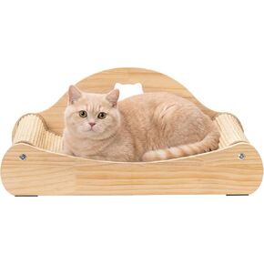3 in 1 Cat Scratcher Bed, 100% Sisal Comfy Chaise Lounge for Cats to Rest & Scratch & Play, Protects Furniture, Durable Cat Scratching Board to Relieve Stress - Wood Color in Kuwait