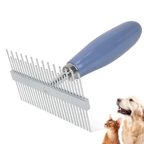 Blue Pet Double-Sided Row Undercoat Rake Comb with Handle Dog Dematting Comb for Shedding Fine Tooth Comb Pet Grooming Tool for Long-Haired Dogs Cats Gentle Remove Loose Hair Knots Tangles in Saudi Arabia