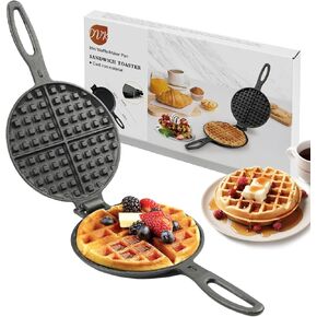 7 Inch Round Cast Iron Waffle Iron Plant Oil Care Two Piece Hinged Non Electric Waffle Maker for Indoor and Outdoor Picnics in Kuwait