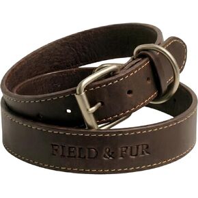 FIELD & FUR طوق الكلاب المصنوع من الجلد المحبب بالكامل - طوق للكلاب للاستخدام الخارجي مع خياطة معززة، أجزاء صلبة من النيكل، مقاس قابل للتعديل للكلاب الصغيرة والمتوسطة والكبيرة in Kuwait