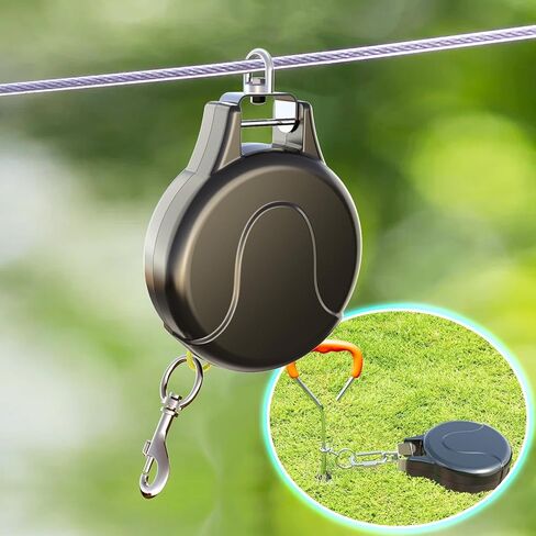 مقود كلب قابل للسحب بطول 30 قدمًا، مقود كلب قابل للسحب 2 في 1 من أجل Zipline، عربة كبل الجري الجوي أو مرساة الوتد، بكرة الرصاص غير المتشابكة للتخييم أو الفناء (1) in Kuwait