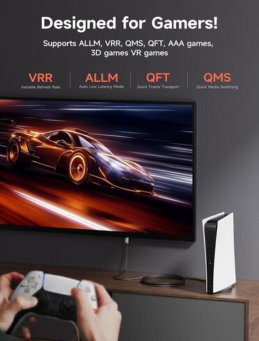 JSAUX 8K HDMI Cable 2.1 Cable 3FT, 48Gbps Ultra High Speed Long HDMI Cable, (8K@60Hz 4K@120Hz 144Hz) HDMI Cord, eARC HDR10 HDCP 2.2 & 2.3 3D, Compatible with PS5/HDTV/Xbox/Roku TV/Monitor/Blu-ray in Saudi Arabia