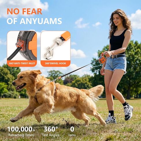 Lightweight and Retractable Dog Leash - Anti-Entanglement and one-Hand Brake, Easy to Control - 13-Foot Durable Dog Leash, Designed for Women, Suitable for Small/Medium Dogs - Comfortable Grip in Kuwait