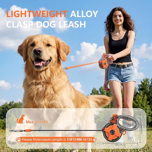 Lightweight and Retractable Dog Leash - Anti-Entanglement and one-Hand Brake, Easy to Control - 13-Foot Durable Dog Leash, Designed for Women, Suitable for Small/Medium Dogs - Comfortable Grip in Kuwait