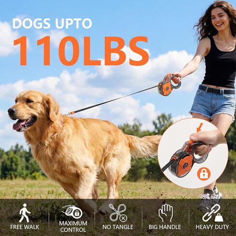 Lightweight and Retractable Dog Leash - Anti-Entanglement and one-Hand Brake, Easy to Control - 13-Foot Durable Dog Leash, Designed for Women, Suitable for Small/Medium Dogs - Comfortable Grip in Kuwait