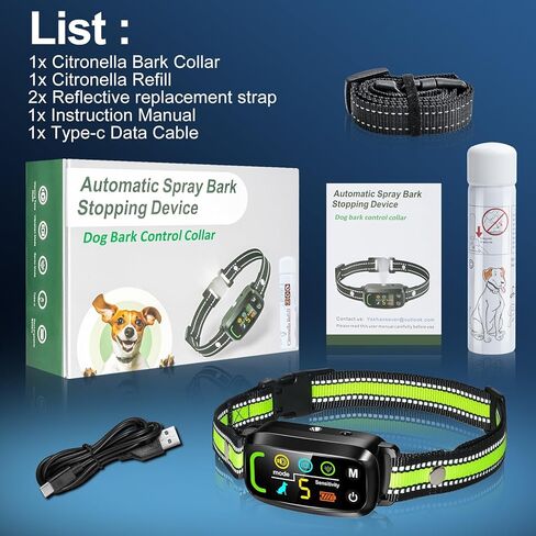 Citronella Bark Collar [1* Spray Refill] Anti Barking Training Collar, Citronella Dog with 5 Adjustable Sensitivity Beep/Vibration/Spray for L/M/S Dog Training in Kuwait