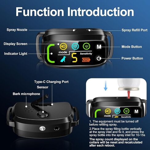 Citronella Bark Collar [1* Spray Refill] Anti Barking Training Collar, Citronella Dog with 5 Adjustable Sensitivity Beep/Vibration/Spray for L/M/S Dog Training in Kuwait