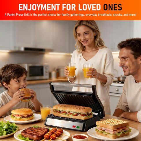 Panini Press Grill, 1200W Sandwich Maker with Non-Stick Plates, Standard 2-Slice Sandwich Press Electric Indoor Grill, Opens 180° to Fit Any Size of Food, Removable Drip Tray, Stainless Steel, Sliver in Kuwait