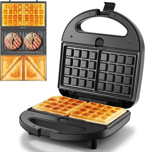 OSTBA 3-in-1 Sandwich Maker with Removable Plates, Panini Press, Waffle Maker, Non-Stick, 750W Compact Breakfast Grill for Sandwiches, Waffles, Steak, Black in Saudi Arabia