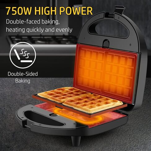 OSTBA 3-in-1 Sandwich Maker with Removable Plates, Panini Press, Waffle Maker, Non-Stick, 750W Compact Breakfast Grill for Sandwiches, Waffles, Steak, Black in Saudi Arabia