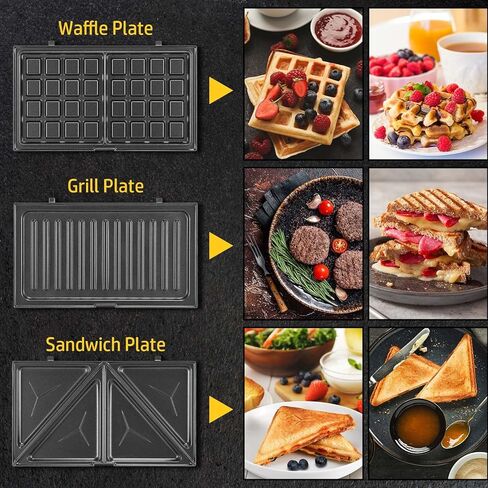OSTBA 3-in-1 Sandwich Maker with Removable Plates, Panini Press, Waffle Maker, Non-Stick, 750W Compact Breakfast Grill for Sandwiches, Waffles, Steak, Black in Saudi Arabia