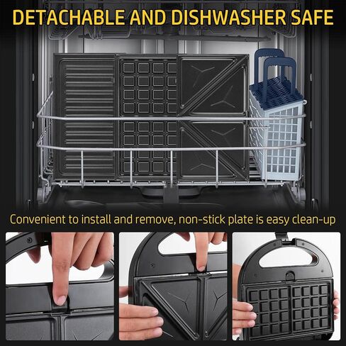OSTBA 3-in-1 Sandwich Maker with Removable Plates, Panini Press, Waffle Maker, Non-Stick, 750W Compact Breakfast Grill for Sandwiches, Waffles, Steak, Black in Saudi Arabia