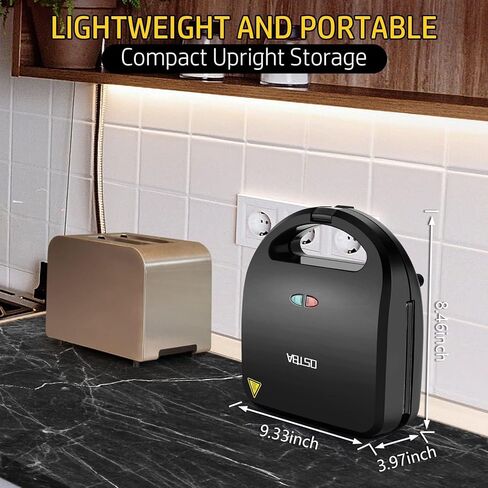 OSTBA 3-in-1 Sandwich Maker with Removable Plates, Panini Press, Waffle Maker, Non-Stick, 750W Compact Breakfast Grill for Sandwiches, Waffles, Steak, Black in Saudi Arabia
