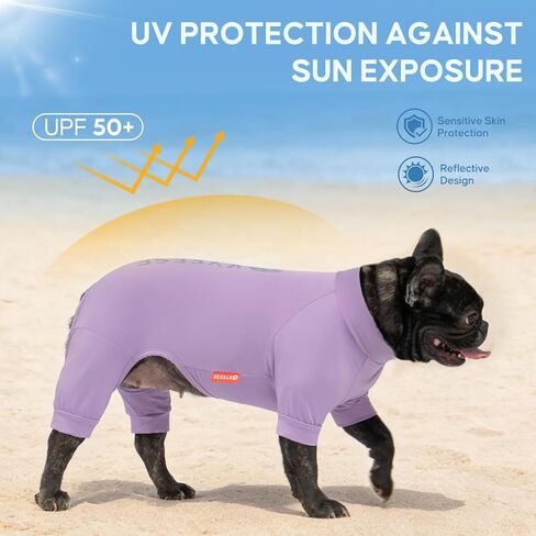 KYEESE UV Protection Dog Shirt, UPF 50+ Cooling Summer Jumpsuit for Small Dogs, Breathable Reflective Shedding Control Dog Sun Shirts, Quick-Dry Dogs Onesie Pet Clothes, Purple, M in Kuwait