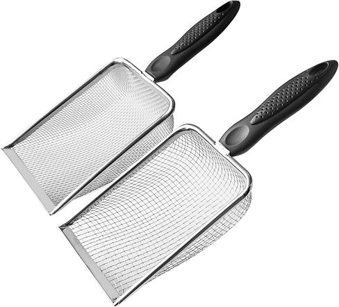 2 Packs Litter Scoop Stainless Steel Mesh Poop Scooper,Metal Litter Box Pooper Scoop Shovel with 2.0mm & 3.8mm Mesh for Dog,Cat,Rabbit,Hamster, Reptile, Sand and Litter Poop Sifter in Kuwait