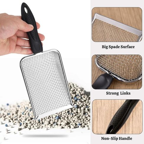 2 Packs Litter Scoop Stainless Steel Mesh Poop Scooper,Metal Litter Box Pooper Scoop Shovel with 2.0mm & 3.8mm Mesh for Dog,Cat,Rabbit,Hamster, Reptile, Sand and Litter Poop Sifter in Kuwait