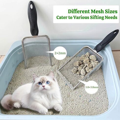 2 Packs Litter Scoop Stainless Steel Mesh Poop Scooper,Metal Litter Box Pooper Scoop Shovel with 2.0mm & 3.8mm Mesh for Dog,Cat,Rabbit,Hamster, Reptile, Sand and Litter Poop Sifter in Kuwait