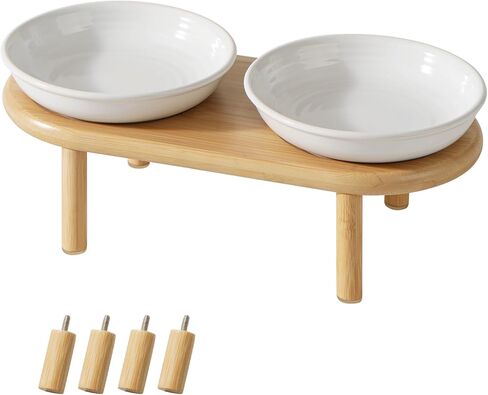 Havniva Elevated Cat Bowls Raised Ceramic Cat Bowl, 5.9" Wide Opening Cat Food Bowl Whisker Friendly Cat Dish Anti-Slip with Bamboo Stand, Shallow Pet Food & Water Bowl for Indoor Cats in Saudi Arabia