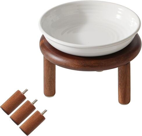 Havniva Elevated Cat Bowls Raised Ceramic Cat Bowl, 5.9" Wide Opening Cat Food Bowl Whisker Friendly Cat Dish Anti-Slip with Bamboo Stand, Shallow Pet Food & Water Bowl for Indoor Cats in Saudi Arabia