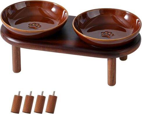 Havniva Elevated Cat Bowls Raised Ceramic Cat Bowl, 5.9" Wide Opening Cat Food Bowl Whisker Friendly Cat Dish Anti-Slip with Bamboo Stand, Shallow Pet Food & Water Bowl for Indoor Cats in Saudi Arabia