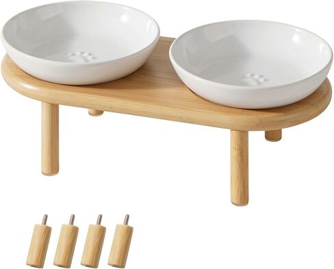 Havniva Elevated Cat Bowls Raised Ceramic Cat Bowl, 5.9" Wide Opening Cat Food Bowl Whisker Friendly Cat Dish Anti-Slip with Bamboo Stand, Shallow Pet Food & Water Bowl for Indoor Cats in Saudi Arabia