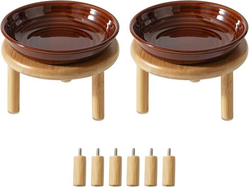 Havniva Elevated Cat Bowls Raised Ceramic Cat Bowl, 5.9" Wide Opening Cat Food Bowl Whisker Friendly Cat Dish Anti-Slip with Bamboo Stand, Shallow Pet Food & Water Bowl for Indoor Cats in Saudi Arabia