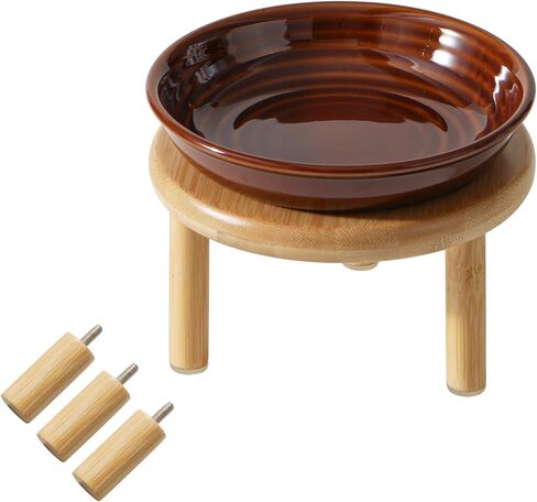 Havniva Elevated Cat Bowls Raised Ceramic Cat Bowl, 5.9" Wide Opening Cat Food Bowl Whisker Friendly Cat Dish Anti-Slip with Bamboo Stand, Shallow Pet Food & Water Bowl for Indoor Cats in Saudi Arabia