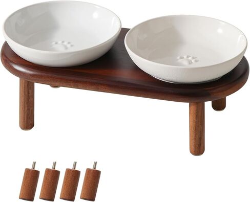 Havniva Elevated Cat Bowls Raised Ceramic Cat Bowl, 5.9" Wide Opening Cat Food Bowl Whisker Friendly Cat Dish Anti-Slip with Bamboo Stand, Shallow Pet Food & Water Bowl for Indoor Cats in Saudi Arabia