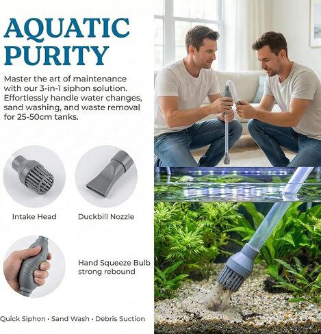 Delyle Aquarium Siphon Gravel Cleaner, 3-in-1 Fish Tank Vacuum with Sand Washer, Water Changer, 5.7ft Hose, Flow Control, Manual Hand Pump in Kuwait