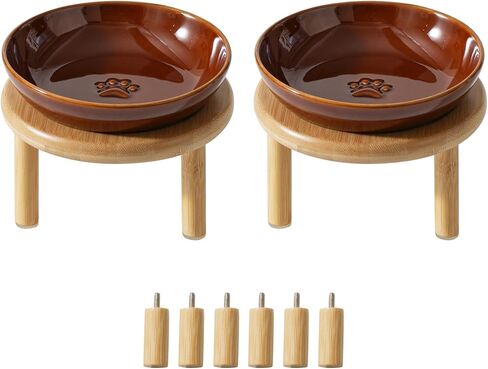 Havniva Elevated Cat Bowls Raised Ceramic Cat Bowl, 5.9" Wide Opening Cat Food Bowl Whisker Friendly Cat Dish Anti-Slip with Bamboo Stand, Shallow Pet Food & Water Bowl for Indoor Cats in Saudi Arabia