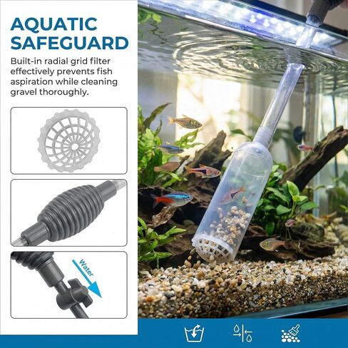 Delyle Aquarium Siphon Gravel Cleaner, 3-in-1 Fish Tank Vacuum with Sand Washer, Water Changer, 5.7ft Hose, Flow Control, Manual Hand Pump in Kuwait