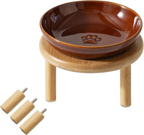 Havniva Elevated Cat Bowls Raised Ceramic Cat Bowl, 5.9" Wide Opening Cat Food Bowl Whisker Friendly Cat Dish Anti-Slip with Bamboo Stand, Shallow Pet Food & Water Bowl for Indoor Cats in Saudi Arabia
