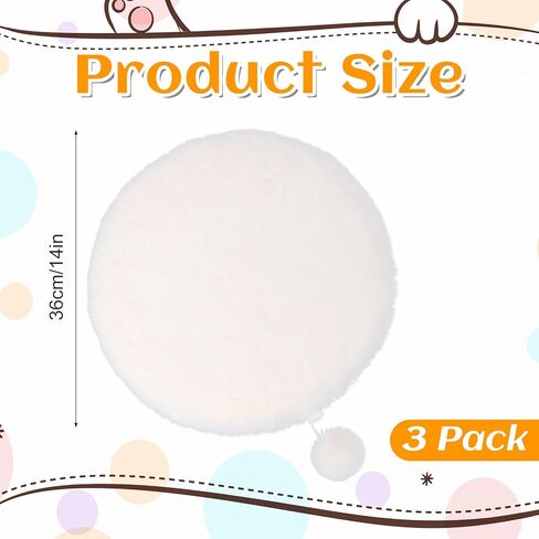 3-Pack 14" Round Cat Bed Cushion Pad Mat, Cream Faux Rabbit Fur & High-Density Foam Pet Sleeping Mat, Plush Dog Bed Mats with Wool Balls, Washable Replacement Pad for Cat Tree, Carrier, Crate, Kennel in Kuwait