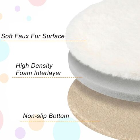 3-Pack 14" Round Cat Bed Cushion Pad Mat, Cream Faux Rabbit Fur & High-Density Foam Pet Sleeping Mat, Plush Dog Bed Mats with Wool Balls, Washable Replacement Pad for Cat Tree, Carrier, Crate, Kennel in Kuwait