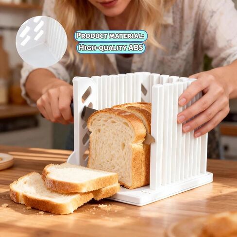 Bread Slicer for Homemade Breads, Toast Slicer, Adjustable Thickness Slicing Guide, Foldable Portable Bread Cutter Suitability for Homemade Breads, Bagels, Loafs, Cakes - Kitchen Baking Tool in Kuwait