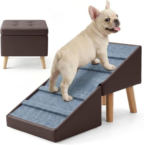 Dog Ramp for Small Dogs, 15.7" H 3-in-1 18.5" Extra Wide Foldable Ottoman & Hidden Storage Design Dog Stairs for Couch Sofa, Non-Slip Pet Steps for Puppy Senior Injured Dogs (White) in Kuwait