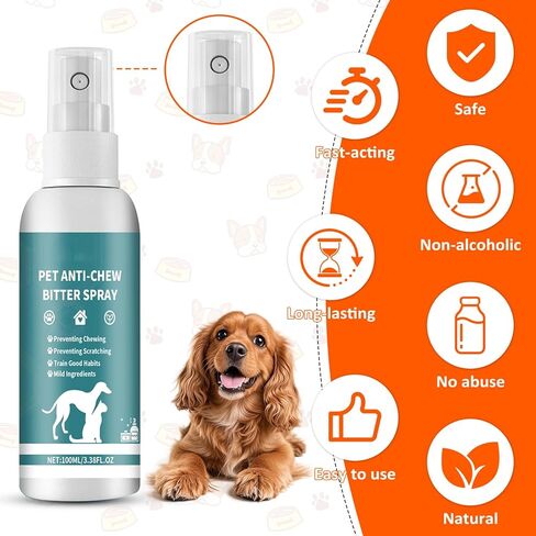 Effectively | Bitter Apple Spray for Dogs, 100ml No Chew Spray for Dogs to Stop Chewing, Preventing Puppies from Damaging Furniture, Dog Training & Behavior Aids Spray, Indoor & Outdoor Use in Kuwait
