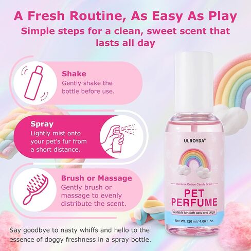 Dog Cologne & Pet Perfume | Long-Lasting Rainbow Cotton Candy Scent | Alcohol-Free Deodorizing Spray | Fur-Conditioning & Non-Sticky Formula | Daily Grooming for Dogs & Cats, 4.06 fl oz in Saudi Arabia