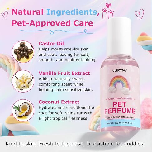 Dog Cologne & Pet Perfume | Long-Lasting Rainbow Cotton Candy Scent | Alcohol-Free Deodorizing Spray | Fur-Conditioning & Non-Sticky Formula | Daily Grooming for Dogs & Cats, 4.06 fl oz in Kuwait