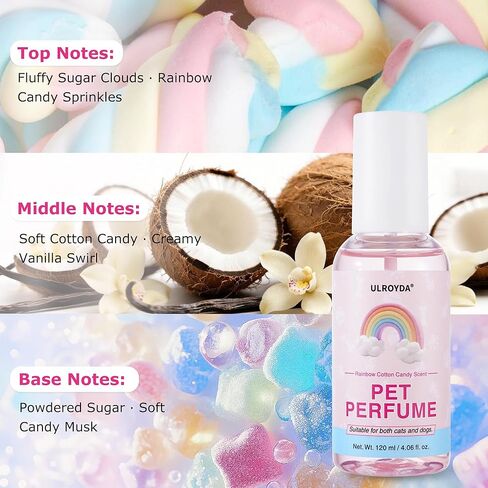 Dog Cologne & Pet Perfume | Long-Lasting Rainbow Cotton Candy Scent | Alcohol-Free Deodorizing Spray | Fur-Conditioning & Non-Sticky Formula | Daily Grooming for Dogs & Cats, 4.06 fl oz in Kuwait